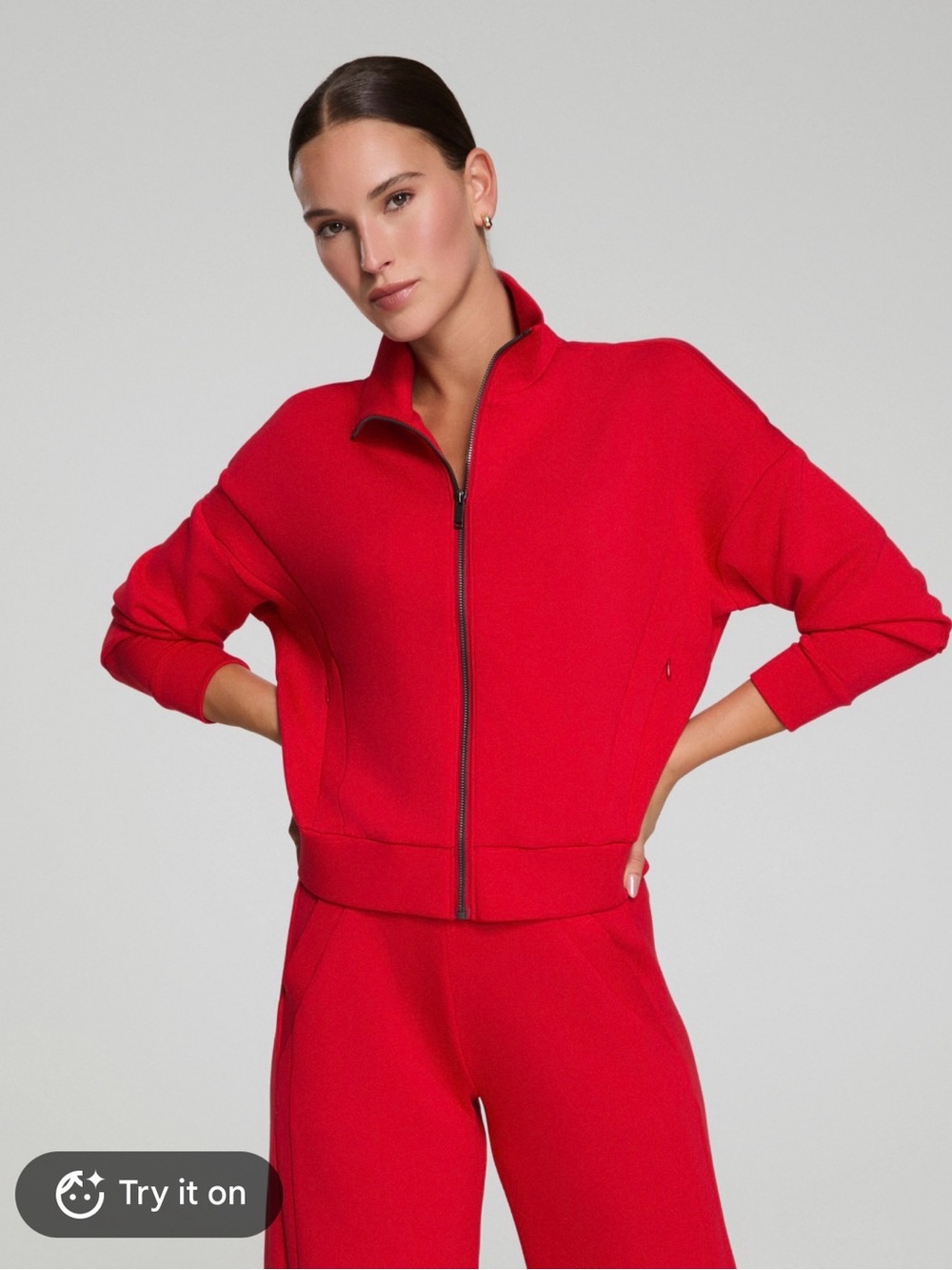 NWT SPANX Air Essentials Track Jacket Bold Red Zip-Up Size XL